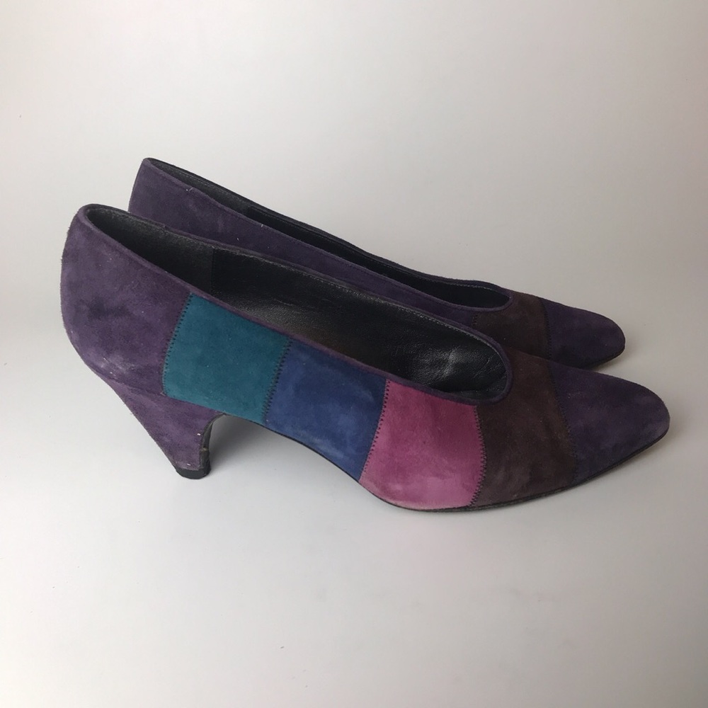 Vintage | Color Block Suede Kitten Purple Heels